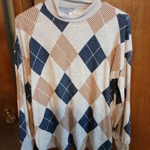 Maurices Blue and Brown Argyle Long Sleeve Top